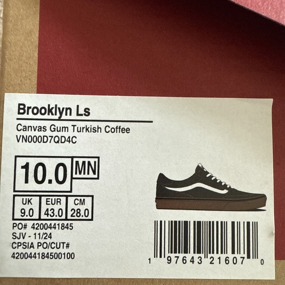 Vans Brooklyn LS Skateboard Shoe Canvas Gum‎ Turkish Coffee Size 10 Brand New - Picture 7 of 7